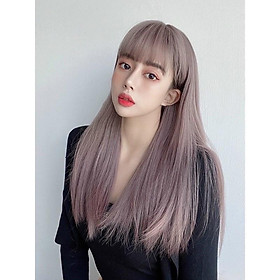 Tóc giả thẳng lửng hồng khói - Tặng lưới chùm tóc
