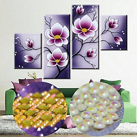 Mua Tranh đính đá 4 bức Hoa Lan tím DF2581 110x70cm chưa đính