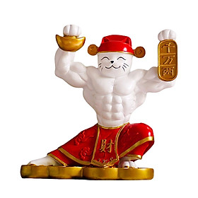 Strong Arm Lucky Cat Statue Home Decor Decorative Figurine for Desktop