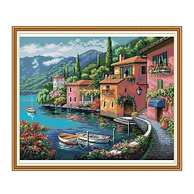 Stamped Cross Stitch Kit Small Town Pattern Embroidery Crafts 20x17in 14CT
