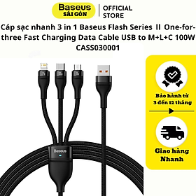 Mua Cáp sạc nhanh 3 in 1 Baseus Flash Series Ⅱ One-for-three Fast Charging Data Cable USB to M+L+C 100W CASS030001- Hàng chính hãng