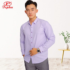 Áo sơ mi màu Tím Lavender thương hiệu Amazing, style Hàn Quốc không túi, form slim fit, chất mịn mát