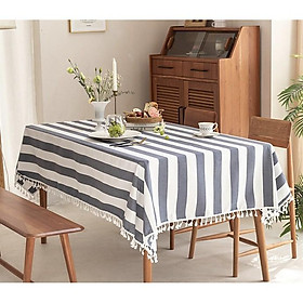 Mua Khăn trải bàn vải thô có tua rua - 140x200cm - Xọc xám