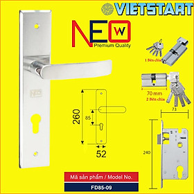 Khóa tay gạt dài 260mm NEWNEO - Ruột 1 bên chìa, 2 bên chìa - Ban công