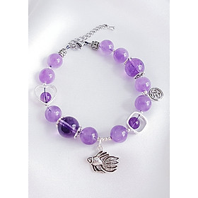 Vòng Tay Laliz Mệnh Hỏa , Thổ Đá Thạch Anh Tím Charm Bạc Con Cá - TAR.22
