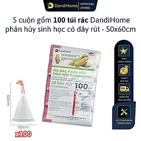 Túi rác, túi đựng rác tự hủy sinh học DandiHome có dây rút, túi rác không gây hại cho môi trường