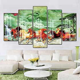 Mua Tranh Canvas Bộ 5 Bức Đàn Ngựa Phi Nước Đại Dũng Mãnh - Tranh Decor Treo Tường Sang Trọng