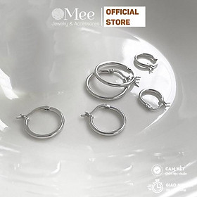 Khuyên tai bạc Mee bông tai tròn trơn bản dày chốt bấm chắc chắn nhiều size - E2650