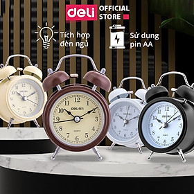 Đồng Hồ Báo Thức Dạ Quang Deli - Khung Thép Không Gỉ - 9024