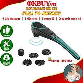 Máy massage cầm tay cán tay dài pin sạc Puli PL-621DC3 - 5 chế độ, 5 đầu mát xa