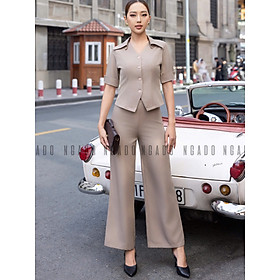 Set áo quần nâu sơ mi NGADO , set áo quần dài , set công sở, dạo phố