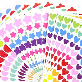 2 tờ sticker hình tim, ngôi sao, hình tròn nhiều màu sắc trang trí sổ, QNshop nguyên liệu handmade