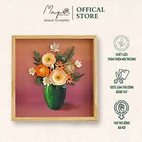 Tranh hoa giấy handmade trang trí cao cấp SPRING VASE 40x40cm - Maypaperflower Hoa giấy nghệ thuật