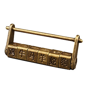 Chinese Zodiac Words Old Vintage Password Padlock Jewelry Box Doors Lock
