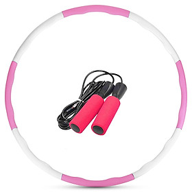 Bộ dụng cụ tập thể dục gồm vòng lắc eo 8 khúc vật liệu nhựa PC và dây nhảy dây chất lượng cao-Màu Hồng & trắng