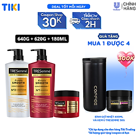 Combo Dầu gội, Dầu xả & Kem ủ TRESEMME Keratin Smooth Dưỡng tóc vào nếp suôn mượt vào nếp suôn mượt Công thức chuẩn salon Hydrolyzed Keratin 640g, 620g, 180ml