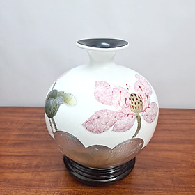 Mua Bình Hút Lộc Gốm Sứ Sơn Mài Trắng Khảm Hoa Sen - 23cm - Maxi