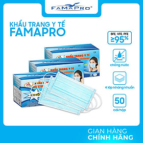 [HỘP - FAMAPRO] - Khẩu trang y tế kháng khuẩn 4 lớp Famapro (50 cái/ hộp)