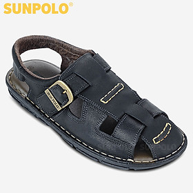 Giày Sandal Nam Da Bò Cao Cấp SUNPOLO SUSDA19D - Đen (Size