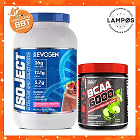 Combo Whey Protein IsoJect Evogen (vị dâu) - Kèm Nutrex BCAA6000 (vị táo), Bổ sung protein và phục hồi xây dựng cơ bắp