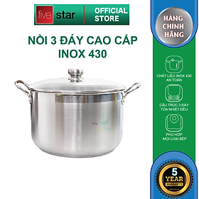 Mua Nồi Inox 3 Đáy Nắp Kính Fivestar N28-3DG (28cm) - Hàng Chính Hãng