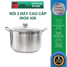 Nồi Inox 3 Đáy Nắp Kính Fivestar N28-3DG (28cm) - Hàng Chính Hãng