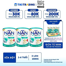 Bộ 3 Lon Sữa bột Nestlé NAN OPTIPRO PLUS 4 1500g/lon Giúp tiêu hóa tốt + Tăng cường đề kháng (2 - 6 tuổi) - Tặng Nồi lẩu điện A2