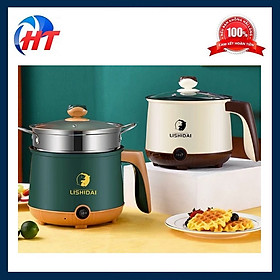 Nồi điện mini 2 tầng đa năng SHANBAN tặng kèm khay hấp - Nồi lẩu chống dính 1,8 lít cho 1-2 người ăn - HT