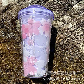 Đảm bảo chất lượng lưới 2 lớp màu đỏ cốc lạnh mùa hè cốc ống hút hoa anh đào cốc đá dễ thương mùa hè cốc đá nghiền cốc nước nữ - hoa oải hương tím