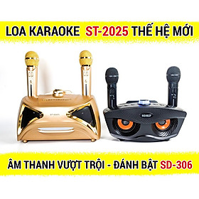Mua Loa bluetooth không dây karaoke ST 2025 Loa bass đôi siêu hay Đèn led 7 màu Tặng kèm 2 micro du lịch giải trí tiện lợi