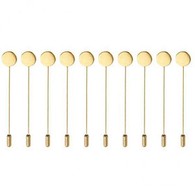 2X 10 Pieces Empty Base 1.2cm Lapel Stick Pin Hat Scarf Brooch DIY Craft - Gold