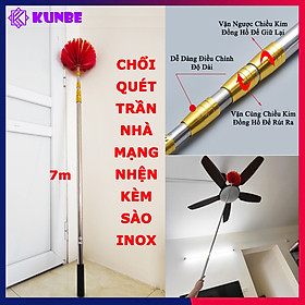 Chổi Quét Trần Nhà Mạng Nhện KUNBE Kèm Sào Inox Rút Gọn Nhiều Độ Dài 3/5/6/7m