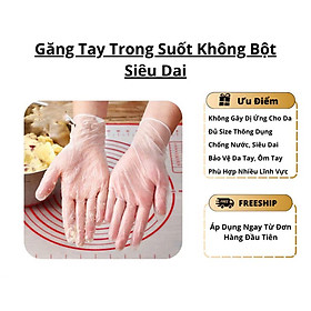 50 Găng Tay Size M Không Bột Màu Trắng Trong Suốt Dùng Cho Chế Biến Thực Phẩm Làm Đẹp Spa Massage Thẩm Mỹ