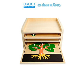 Đồ chơi trẻ em Oreka Montessori Kệ đựng và 3 Ghép hình Cây, Hoa, Lá