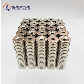 Nam châm tròn Phi 15x3mm (lỗ 3mm) (set 5 cái )