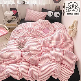 Bộ chăn ga gối cotton Tici LIDACO hoạ tiết kẻ 5D trẻ trung phù hợp mọi cỡ nệm