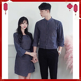 Áo đôi váy sơ mi thời trang thiết kế nam nữ chất đẹp AV173