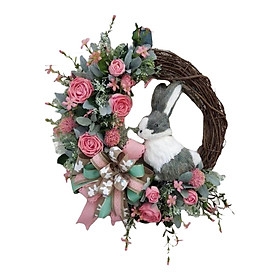 Easter Spring Wreath Pink Rose with Bowknot for Home Decoration