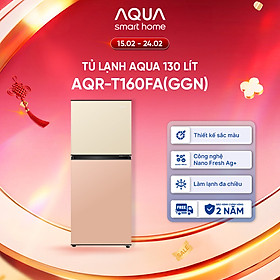 [SẢN PHẨM MỚI 2025] Tủ lạnh AQUA 130 lít ngăn đá trên AQR-T160FA(GGN) - Màu Be hồng - Freeship toàn quốc - Bảo hành 2 năm - Hàng chính hãng