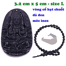 Mặt Phật Thiên thủ thiên nhãn đá thạch anh đen 5 cm kèm vòng cổ hạt chuỗi đá đen - mặt dây chuyền size lớn - size L, Mặt Phật bản mệnh, Quan âm b