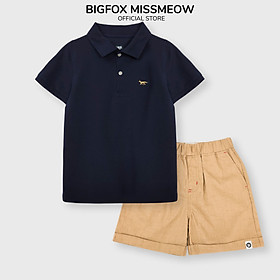 Đồ bộ bé trai Polo cộc tay cổ bẻ Bigfox Miss Meow size đại chất liệu cá sấu cotton cỡ trẻ em 7-15 tuổi 30kg 40kg