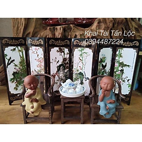 Mua Bình phong mini sắc xuân kiểu cổ bằng sơn mài 6 cánh trang trí tphcm