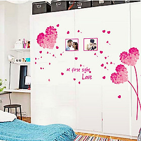 decal dán tường cây tình yêu  trái tim hồng 