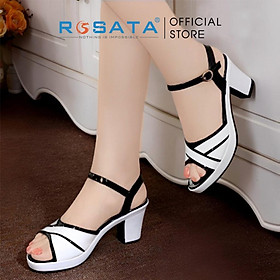 Giày sandal cao gót nữ đế vuông 6 phân mũi tròn quai hậu khóa cài ROSATA RO502 ( Bảo Hành 12 Tháng ) - TRẮNG