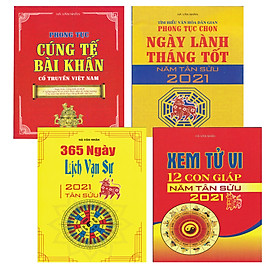 Combo 4 Quyển 365 Ngày Lịch Vạn Sự 2021 Tân Sửu + Xem Tử Vi 12 Con Giáp Năm Tân Sửu 2021 + Tìm Hiểu Văn Hóa Dân Gian Phong Tục Chọn Ngày Lành Tháng Tốt Năm Tân Sửu 2021 + Phong Tục Cúng Tế Bài Vấn Cổ Truyền Việt Nam