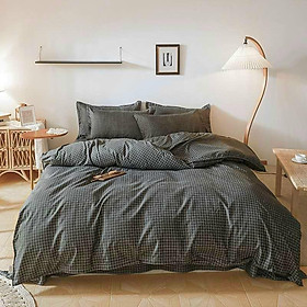 Bộ chăn ga gối Cotton poly M2T bedding gồm vỏ chăn mền, drap ga giường và 2 vỏ gối nằm - caro đen nhỏ tí