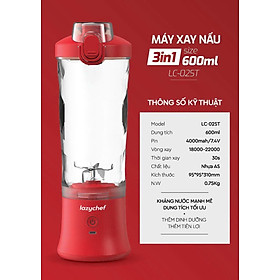 Mua  Hàng chính hãng  Máy xay cầm tay Lazychef 3in1 Version2 600ml (LC-02ST) - Kháng nước ưu việt - Dung tích lớn hơn - Đa dạng tính năng (xay đá - xay thô - xay smoothie) - Lưỡi dao 6 cánh răng cưa ĐỘC BẢN