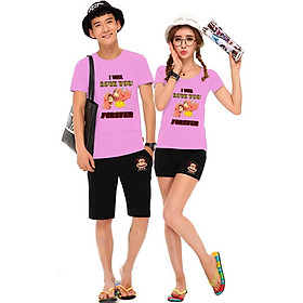 Bộ Áo Thun Đôi Nam Nữ I Love You Forever Màu Hồng Phấn