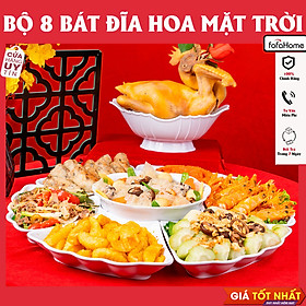 Bộ Bát Đĩa Hoa Mặt Trời Bày Cỗ, Bộ Bát Đĩa Cúng Gia Tiên Nhựa Giao Hoạ Tiết Ngẫu Nhiên