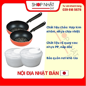 Mua Combo Rổ quay rau Rotary + Chảo chống dính mặt đá kim cương Pearl (dùng được bếp từ) - Nội địa Nhật Bản